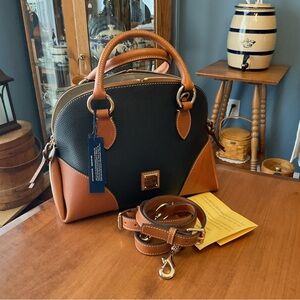 Dooney & Bourke Black and Tan Domed Satchel